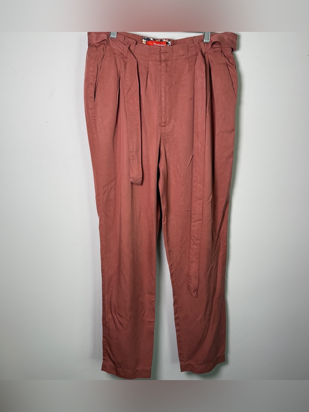 Anthropologie Cartonnier Tencel Paper Bag Tie-Waist Trouser Terracotta MT